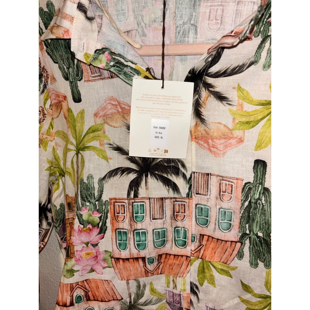 Spigue Di Lino Italian Linen‑Blend Dress Made in Italy Tropical Print XL NWT - Picture 4 of 9